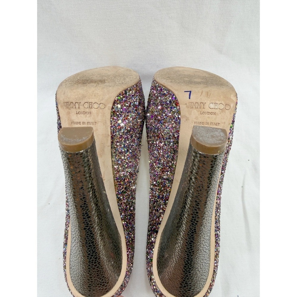Jimmy Choo Glitter Platform Pumps Multicolor Size 38 US 7 Leather Heels - Picture 8 of 13